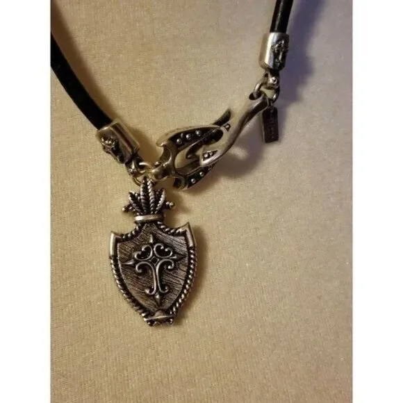 Leather Necklace Crest Man Gothic Family Crest Cross - Picture 4 of 10